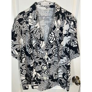 Sag Harbor Women Top Floral‎ Botanical Print Black White 22W